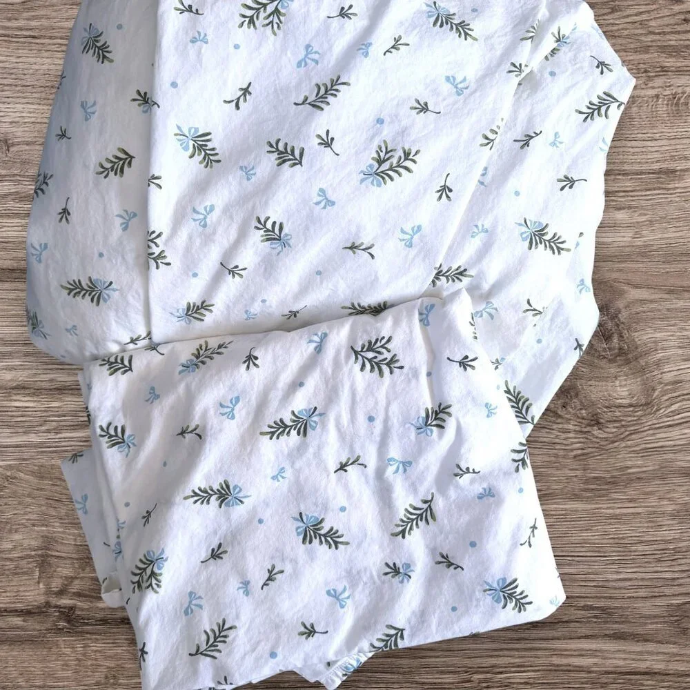Laura Ashley Merry Mistletoe Queen Sheet Set Cottagecore Blue Green Bow Floral